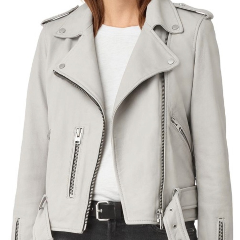 AllSaints Balfern Leather Jacket Grey Sz 2
